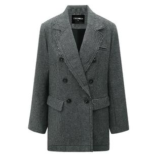 COCOBELLA格雷系穿搭明线千鸟格羊毛西装外套女通勤西服SI3018