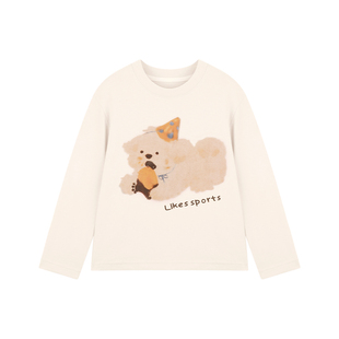Amybaby女童上衣春季2026新款舒适透气狗狗印花可爱长袖打底衫T恤