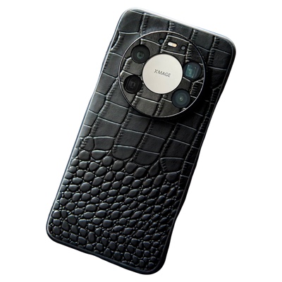 适用mate80真皮后盖精孔手机壳