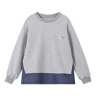 布丁哈鲁春装男童童装百搭上衣2026春季新款儿童时尚假两件卫衣