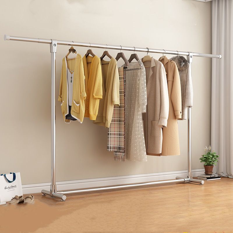 不锈钢晾衣架落地单杆式折叠阳台卧室简易挂晒衣架室内架子衣服