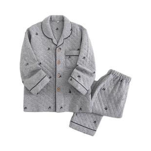 秋冬男孩宝宝纯棉长袖薄款保暖夹棉家居服套装儿童睡衣男童居家服