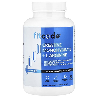 fitcode,一水肌酸 + L-精氨酸，120 粒素食胶囊