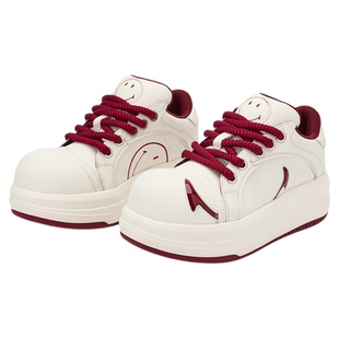 【丁程鑫同款】SMILEY笑脸白鲸白红女秋厚底增高休闲大圆头板鞋子