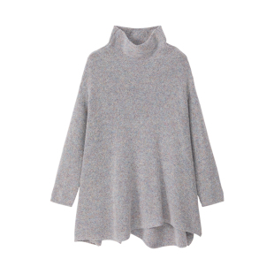 Readme读我女红紫色绵羊毛保暖斜角高领套衫B10235446