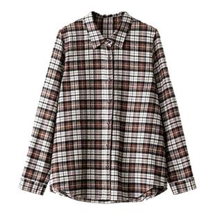 梭家|左岸画家|简约通勤全棉法兰绒磨毛格子衬衫秋冬女长袖上衣