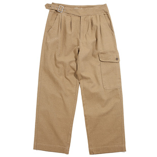 SLOWBAND美式复古宽松双褶廓尔格工装裤卡其色英式日系休闲长裤男