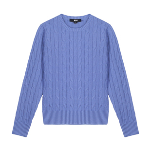 R2W早秋蓝色美式经典修身麻花圆领灰套衫百搭打底粉色针织棉线衫