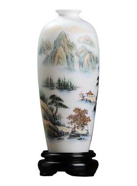 东方泥土手绘山水花瓶礼品送朋友