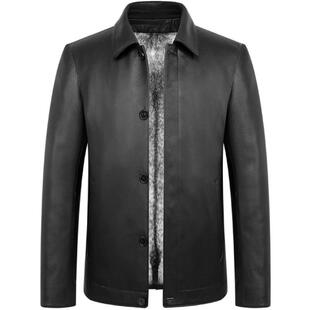 高端十字水貂内胆男士新西兰鹿皮皮衣翻领皮夹克短款商务休闲外套