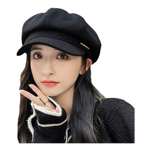 2025新贝雷帽子女春秋韩版百搭薄款黑色显脸小复古鸭舌八角帽冬季
