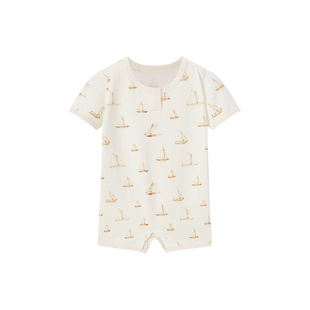 Milkbarn2026春夏新品新生婴儿短袖连体服宝宝短裤爬服透气外出服