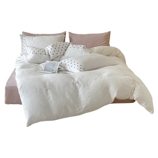 小碎花全棉双层皱皱纱布清新法式床品四件套柔软裸睡纯棉床单被套