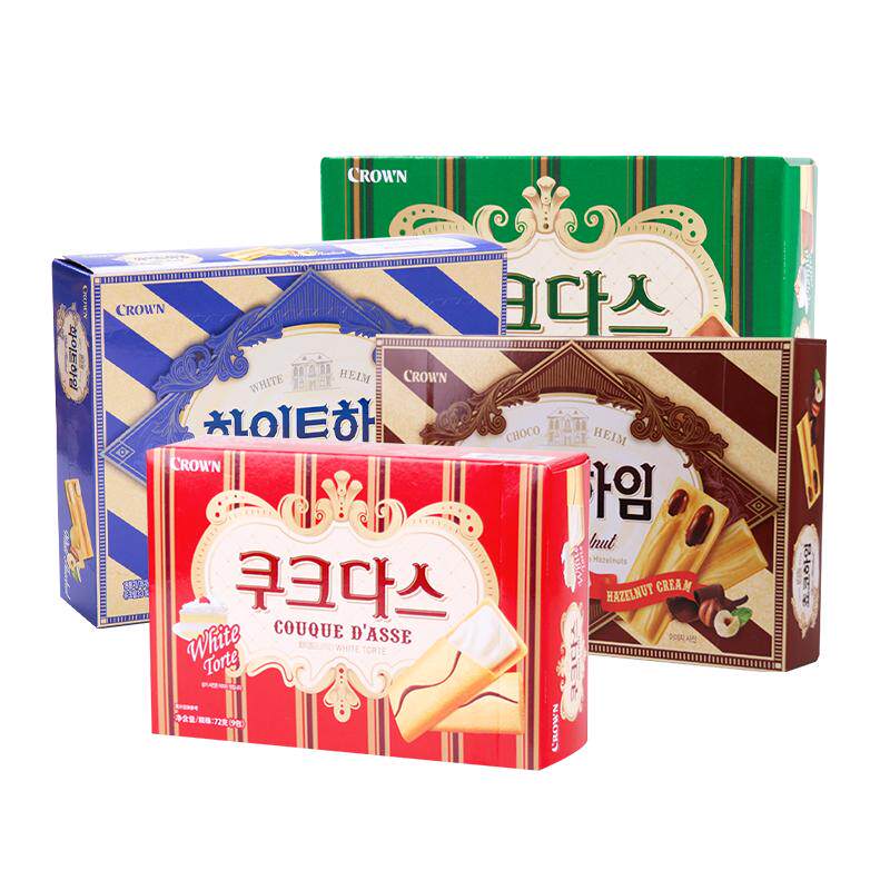 韩国进口Crown克丽安奶油巧克力榛子威化夹心条饼干网红休闲零食