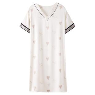 猫人睡裙女夏季冰丝短袖睡衣女款夏天薄款仿真丝绸夏款连衣裙