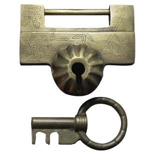 仿古铜锁复古锁中式老式横开挂锁老式插销锁刻花转盘锁机关铸铜锁