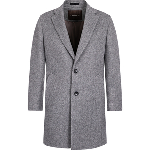 【羊毛】LAMPO/蓝豹大衣男士翻领羊毛毛呢大衣呢子外套