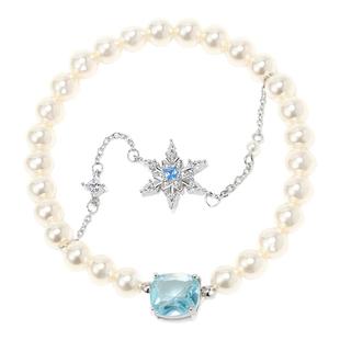 PP原创《落雪》蓝色雪花双层珍珠纯银手链女小众设计感闺蜜手饰