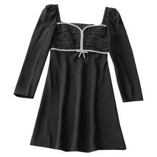 240950 秋连衣裙 深圳女钉钻礼服裙长款九分袖方领