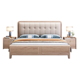 北欧紫檀木杏色1.8米全实木床榫卯满铺真皮软包1.5主卧双人床婚床