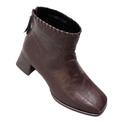 5cm高复古编织气质方头高跟靴子