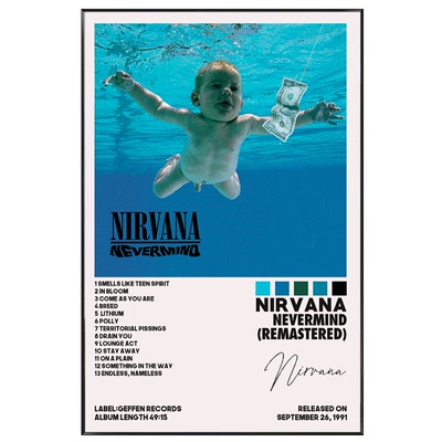 Nirvana Nevermind 涅槃专辑封面装饰画有框欧美明星音乐人挂画