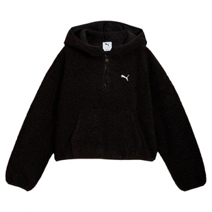 PUMA彪马冬季女款休闲运动夹克摇粒绒短款黑色连帽卫衣 633983-01