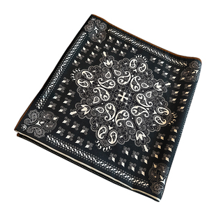 羊毛围巾女秋冬法式真丝丝巾复古桑蚕丝印花手工卷边装饰领巾方巾