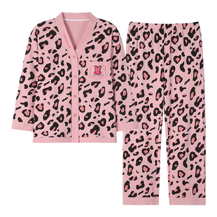 古今睡衣女款2025春秋纯棉新款长袖开衫套装性感豹纹家居服可外穿