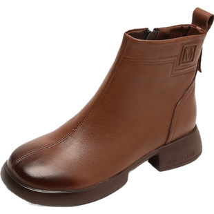 真皮羊毛内里女靴保暖棉皮靴皮毛一体短靴女冬季加绒加厚妈妈棉鞋