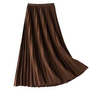 0840 保暖厚百褶毛呢半身裙冬秋女中长款2025新款a字百褶裙小个子