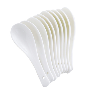 4个装 家用骨瓷小汤勺喝汤勺陶瓷吃饭勺圆头勺长柄小勺调羹汤匙