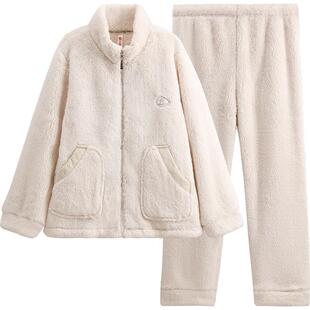 芬腾珊瑚绒情侣睡衣秋冬加厚套装女可外穿加大码法兰绒男士家居服