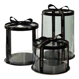 黑色蛋糕盒圆形4四6六8八10十寸烘焙包装透明生日蛋糕盒子双 加高