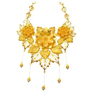 新款繁花似锦结婚仿真三金项链仿金新娘镀黄金婚庆拍照道具饰品