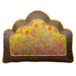 中式宫廷元宝靠垫手工祥云莲花靠包罗汉床大抱枕靠背真丝沙发靠背