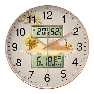 新款静音挂钟家用学校教室客厅卧室免打孔轻奢电子钟双日历时钟表