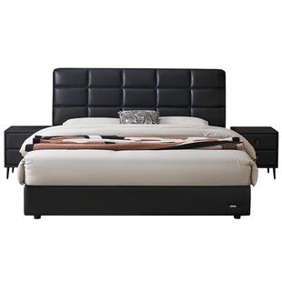 全友家居复古风劳伦斯真皮床轻奢高级感主卧黑色大床落地婚床家具