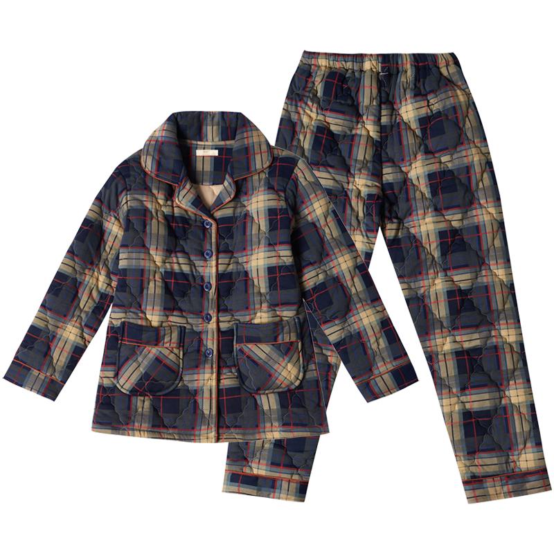 【特价清仓】睡衣女秋冬季加厚纯棉三层夹棉保暖可外穿家居服套装