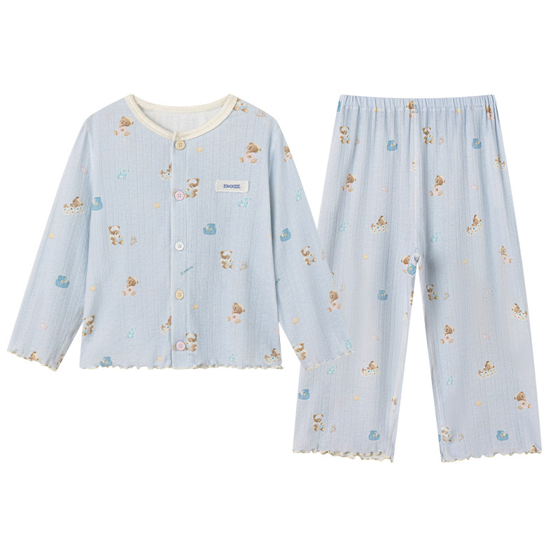 嫚熙睡衣女童秋季新款宝宝吊带儿童家居服开衫长裤春秋衣服三件套