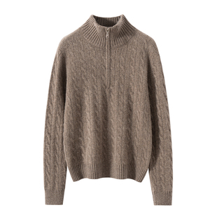 26新款100纯山羊绒衫女半拉链立领毛衣加厚长袖软糯无扎感针织衫