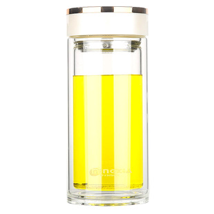 明霞双层耐高温玻璃杯过滤男茶杯带盖把手家用便携杯子大容量500