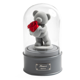 SEEROSE西罗斯旋转音乐盒永生花爱心玫瑰熊送女朋友214情人节礼物