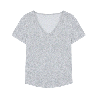 pusumede零感神T 白色V领短袖女t恤夏季基础亚麻雪花气质正肩上衣