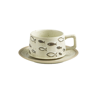 小鱼咖啡杯特别好看的咖啡杯套装杯子陶瓷情侣杯子精致粗陶杯子女