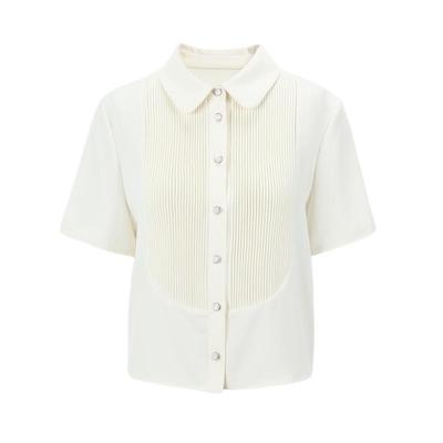 Basic House/百家好精致短袖衬衫2024夏季新款高端白色雪纺衬衫女