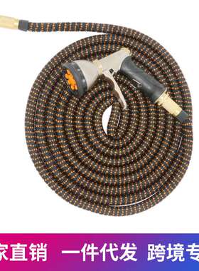 新款黑橙双色高压洗车水枪清洁工具花园灌溉三倍伸缩水管黑色橙色