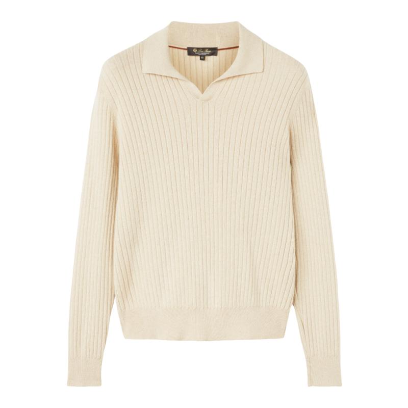 LoroPiana/诺悠翩雅男士针织衫罗纹羊绒平领合身剪裁经典新款