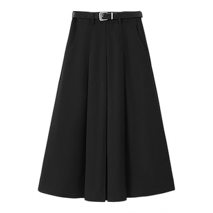 高级灰色毛呢百褶裙女秋冬加厚高腰西装半身裙中长款a字伞裙长裙