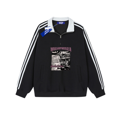 青少年翻领半拉链情侣卫衣男女